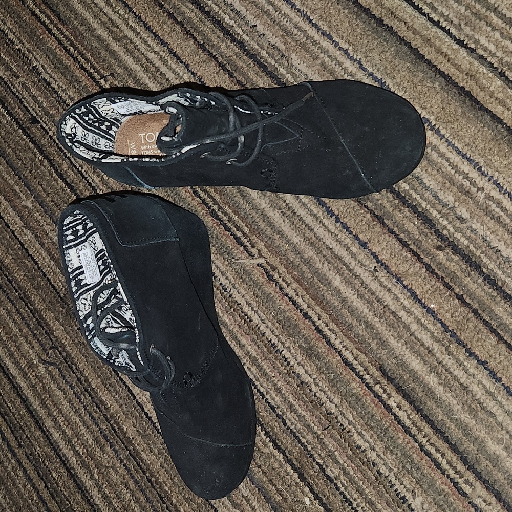 Black Toms wedge booties